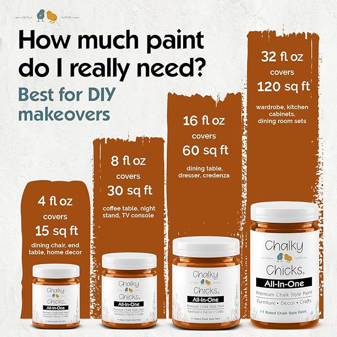 Chalky Chicks 8 Fl Oz Matte Acorn (Orange) Chalk Paint for Furniture Without Sanding - No Prep Furniture Paint No Sanding All in One for Crafts, Wood, Walls, Cabinet, Metal, Dresser, Farmhouse