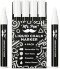 Mr. Pen- Liquid Chalk Marker Pen, 4 Pack, 8x Labels, White Non-Toxic Odorless Chalk Markers, Dual Reversible Chisel & Bullet Tip, Ideal for Non-Porous Chalkboards, Chalkboard Vinyl, Glass & Metal