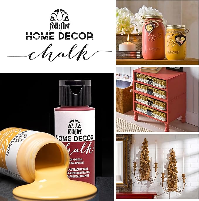 FolkArt Assorted Home Décor Acrylic Chalk Paint For Crafts, 2 fl oz Ultra Matte Acrylic Chalk Paint For Easy To Apply DIY Arts And Crafts, Art Supplies With An Ultra Matte Finish