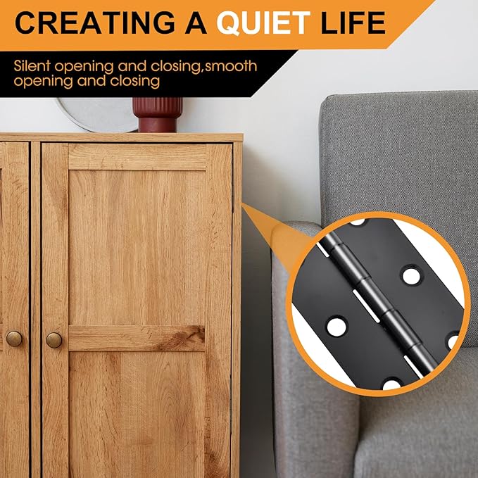 20 PCS 2.5 inches Black Door Hinge Cabinet Door Hinges Stainless Steel Butt Hinges Home Furniture Hinges Bisagras for Door, Window, Case Lid, Wooden Box Chest with 120 Mounting Screws, Black