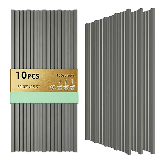 10PCS 80ft² Metal Roofing Panels 61.02”x18.9” Corrugated Metal Sheets Galvanized Exterior Siding Roofing Materials for Outdoor House Garages Sheds Pergola Gazebo Chicken Coop Stables, Grey