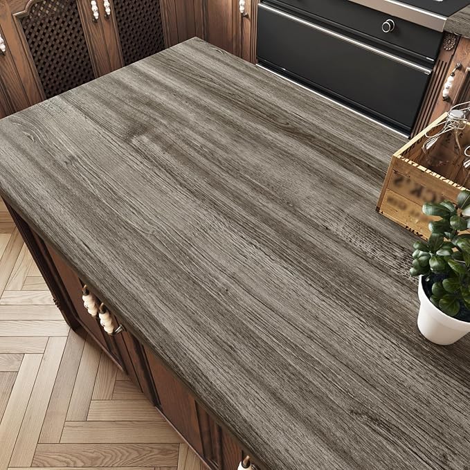 WESTICK Brown Wood Countertop Peel and Stick Wood Wallpaper Vintage Wood Contact Paper Self Adhesive Rustic Wooden Vinyl Wrap for Countertops Tables Bathroom Cabinets 15.8” x 78”