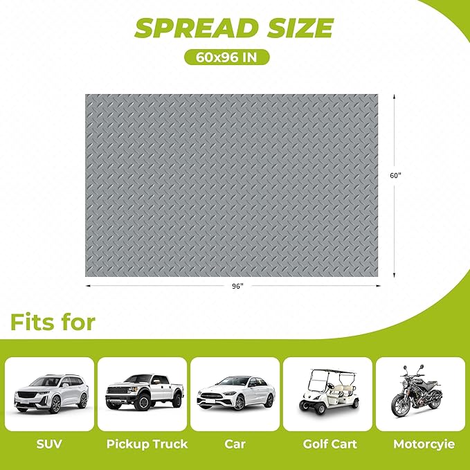5x8 FT Garage Floor Mat, Thickened Garage Mats Flooring Roll for Under Car, Non Slip Diamond Plate PVC Floor Protector Mat for Garage, Warehouse, Gyms, Trailer
