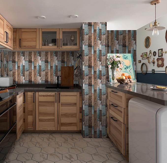 Heroad Brand 17.7”x197 Peel and Stick Wallpaper Backsplash Realistic Wood Panel Effect Contact Paper for Cabinets Accent Walls Easily Match Gorgeous Pattern Removable Wallpaper for Bedroom Bathroom