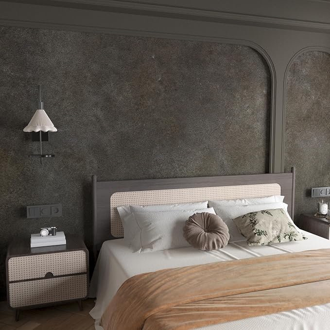 BOMENG Dark Grey Wall Paper Peel and Stick Modern 16"x197"Rusty Concrete Wallpaper Peel and Stick Brown Tan Vintage Industrial Cement Wallpaper Concrete Contact Paper for Countertops