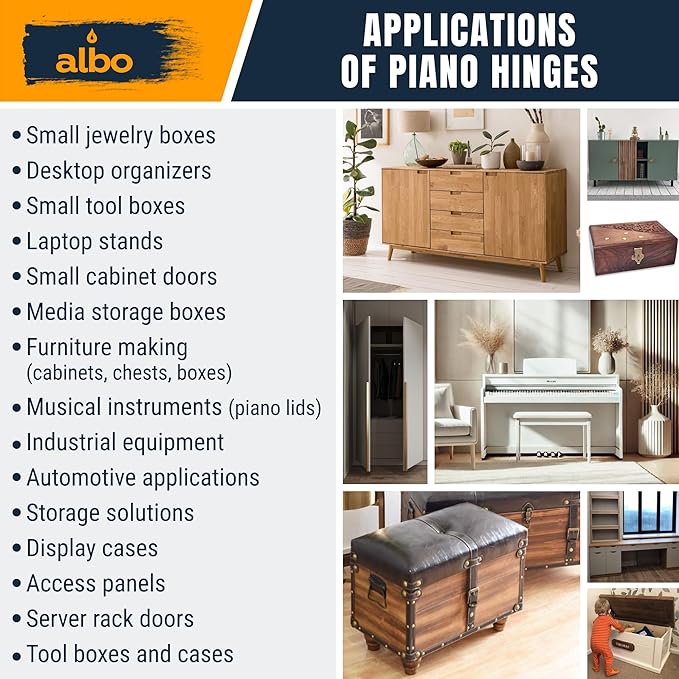 ALBO 12 Inch Black Heavy Duty Piano Hinge Continuous Stainless Steel 304 (2-Pack), Surface Mount Cabinet Hinges Matte Black 12"x2" for Tool Box, Small Chest, Jewelry Box, Display Case, Rustproof