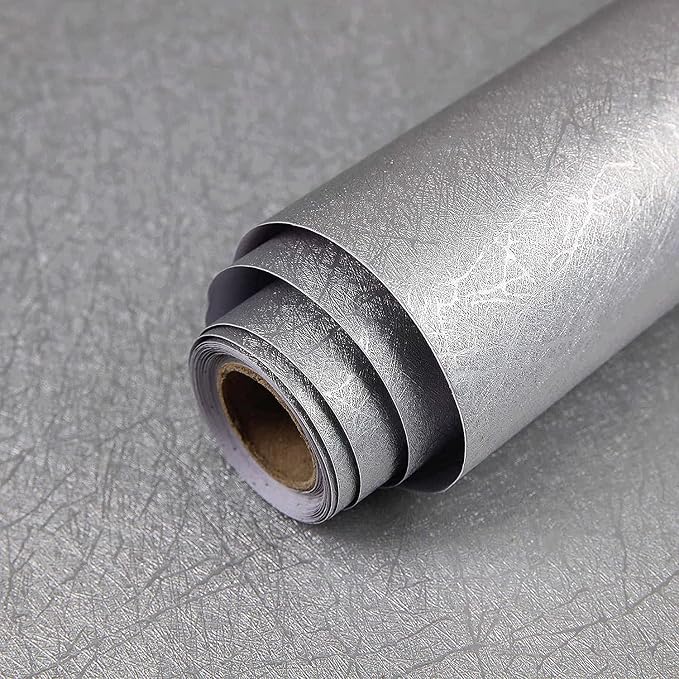 Silver Grey Wallpaper Peel and Stick Embossed Self Adhesive Contact Paper | 15.7" X 118" Removable Home Decoration Silk Vinyl Wrap Cabinet Countertops Furniture Renter Friendly Shelf Paper