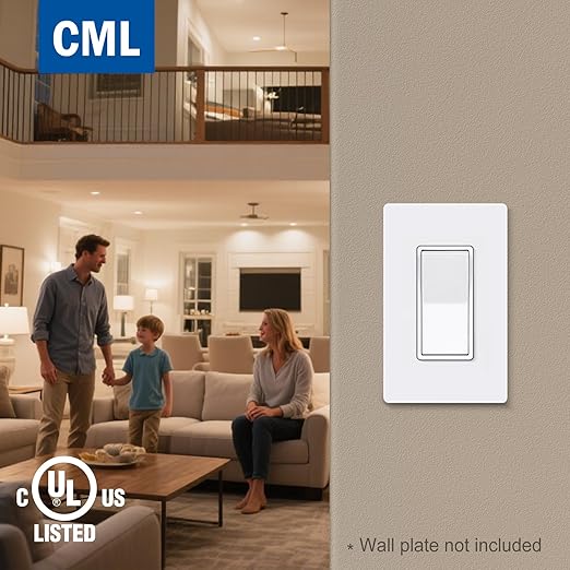 CML Decorator Paddle Rocker Light Switches, 15 Amp Single Pole Switch, 15A 120/277V, On/Off Interrupter, UL Listed, White, 100 Pack
