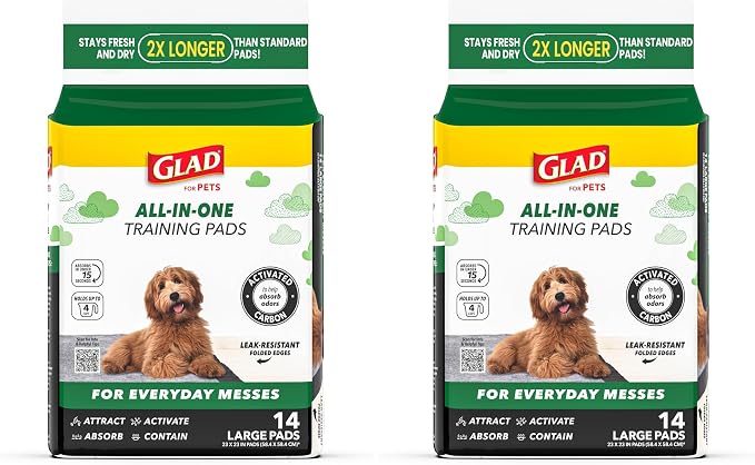 Glad for Pets Black Charcoal Puppy Pads, All-in-One | Puppy Potty Training Pads that Absorb & NEUTRALIZE Urine Instantly | New & Improved Quality Puppy Pee Pads, 14 Count (Pack of 2)