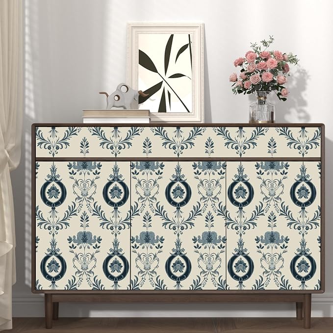 Light Blue Flower Peel and Stick Contact Paper 17.5" × 118" | Self Adhesive/Removable/Waterproof/Thick Vinyl Contact Paper for Bathroom Bedroom Shelf Cabinet Drawer,Prepasted,Easy Peel