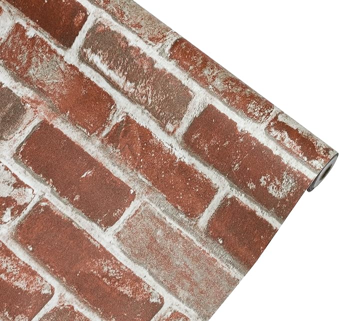 Hopeak Red Brick Wallpaper Self-Adhesive Peel and Stick Waterproof and Removable Good for Home Decoration and Furniture Renovation 17.5X 196 Inches