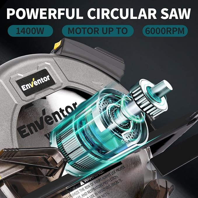 Enventor 11A Circular Saw 7-1/4-Inch with Laser Guide, 2 Blade Saws 24T/40T | Electric Circular Saw Corded, Max Cutting Depth 2-7/16"(90°), 1-8/9"(0°-45°), Single Handed Bevel, 6000RPM (Blue)
