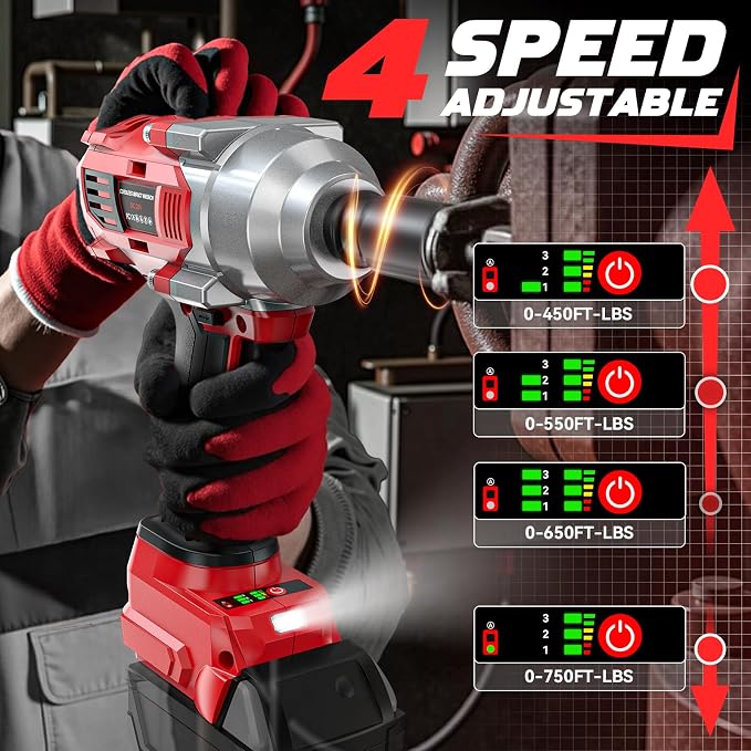 DIYtoolifz Cordless Impact Wrench 1/2 inch Compatible with Milwaukee 18v Battery, 750FT-LBS(1000N.m) Brushless Impact Driver, Electric Impact Gun with LED Work Light, Variable Speeds, 4-Speed Control.