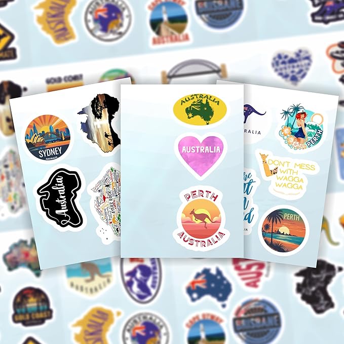 BulbaCraft Australia Stickers for Water Bottle and Laptop - Australia Party Supplies & Decorations, Waterproof Vinyl Decals, Australian Flag and Culture Stickers, Gifts for Women & Men