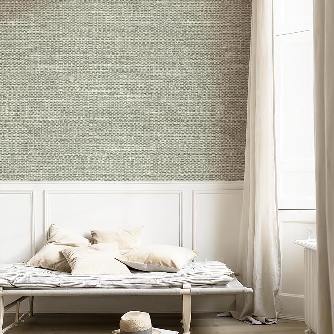 Simon&Siff Textured Grasscloth Peel and Stick Wallpaper 17.7"x197" Neutral Faux Grassweave Wallpaper Waterproof Self Adhesive Removable Wallpaper Mural for Home Decor Bedroom Kitchen Cabinet