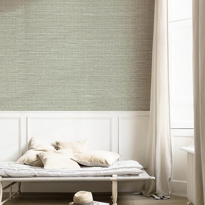 Simon&Siff Textured Grasscloth Peel and Stick Wallpaper 17.7"x394" Neutral Faux Grassweave Wallpaper Waterproof Self Adhesive Removable Wallpaper Mural for Home Decor Bedroom Kitchen Cabinet
