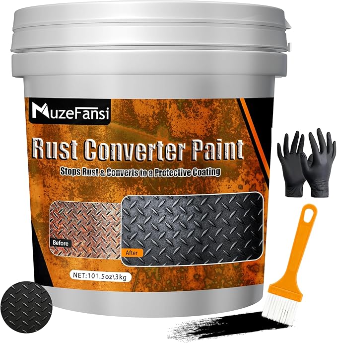 2-in-1 Rust Converter & Metal Primer, 101.5oz Black Rust Inhibitor Paint for Metal, Water-Based Rust Reformer & Corrosion Sealant, Heat Resistant Anti Rust Coating for Cars, Trailers, Boats, Farm Tools & Steel Structures