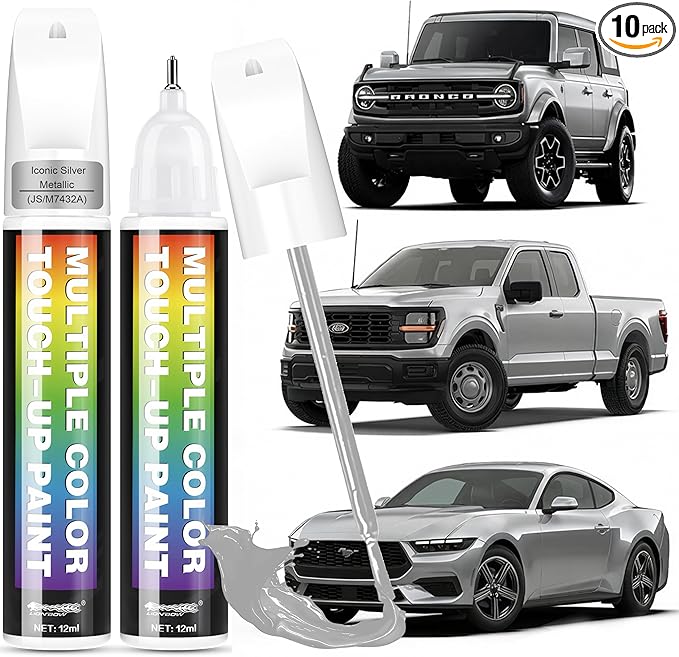 [2-PACK] Iconic Silver Metallic(JS/M7432A) for Ford Car Touch Up Paint,Pro-Grade Quick Drying-Mirror Polish Effect,Quick & Easy Premium Car Scratch Remover,Easy to Use
