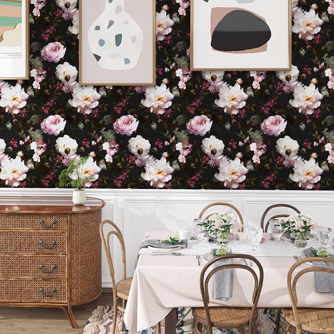 Fvlow Glowing Pink Floral Peel and Stick Wallpaper 17.4" x 394" | Renter Friendly, Removable & Waterproof, Vinyl Easy Install for Bedrooms, Bathrooms, Kitchens, Cabinets and Home Decor