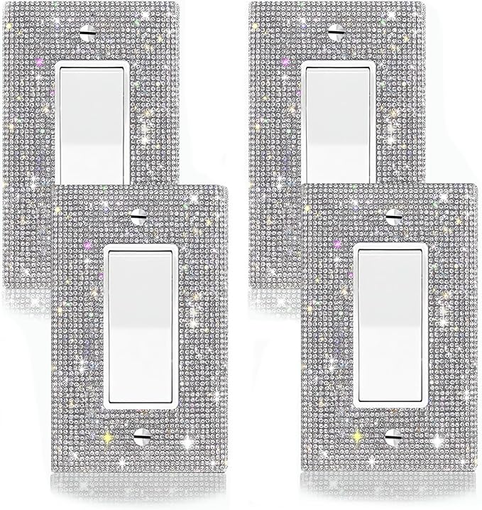 4 PC Shiny Silver Rhinestones Switch Plates And Outlet Covers Wall Plates Light Switch Cover Plate Rhinestones Decorative Outlet Switch Cover Wall Plate Outlet Cover Electric Plate Covers