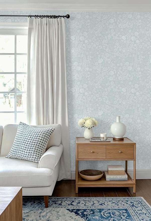 Guvana Blue and White Peel and Stick Wallpaper Floral Wallpaper Slef Adhesive Removable Waterproof Contact Paper Boho Wall Paper for Living Room Bedroom Bedroom Bathroom Kitchen 17.3“×197”