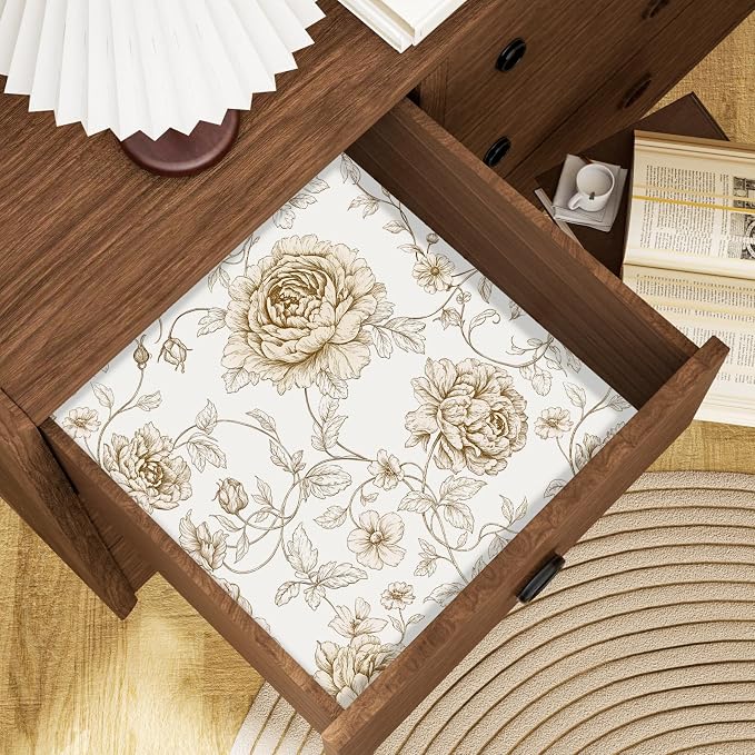 ILHIIOR Beige Floral Peel and Stick Wallpaper Boho Leaf Contact Paper White Flower Removable Self Adhesive Waterproof Wall Paper for Cabinet Drawers Wall Decor Renter Friendly 17.5''x118''