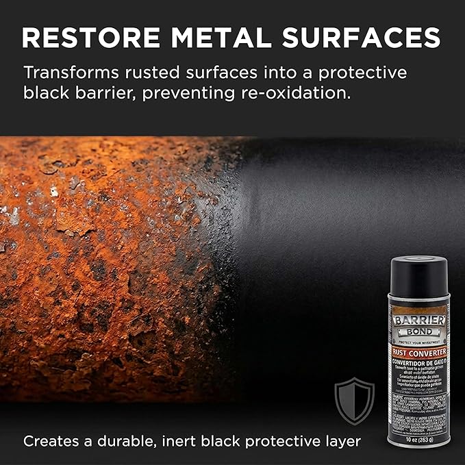 Custom Shop Barrier Bond - Rust Converter, 10-Ounce Spray Rust Remover for Metal - for Auto, Industrial, Home Metal Treatment & Protection