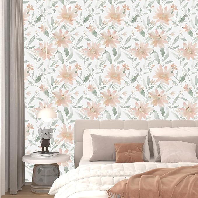 Light Color Floral Pink Flower Peel and Stick Wallpaper 17.5''x118'' | Self Adhesive/Removable/Waterproof/Thick Vinyl Contact Paper for Bathroom Bedroom Shelf Cabinet Drawer,Prepasted,Easy Peel