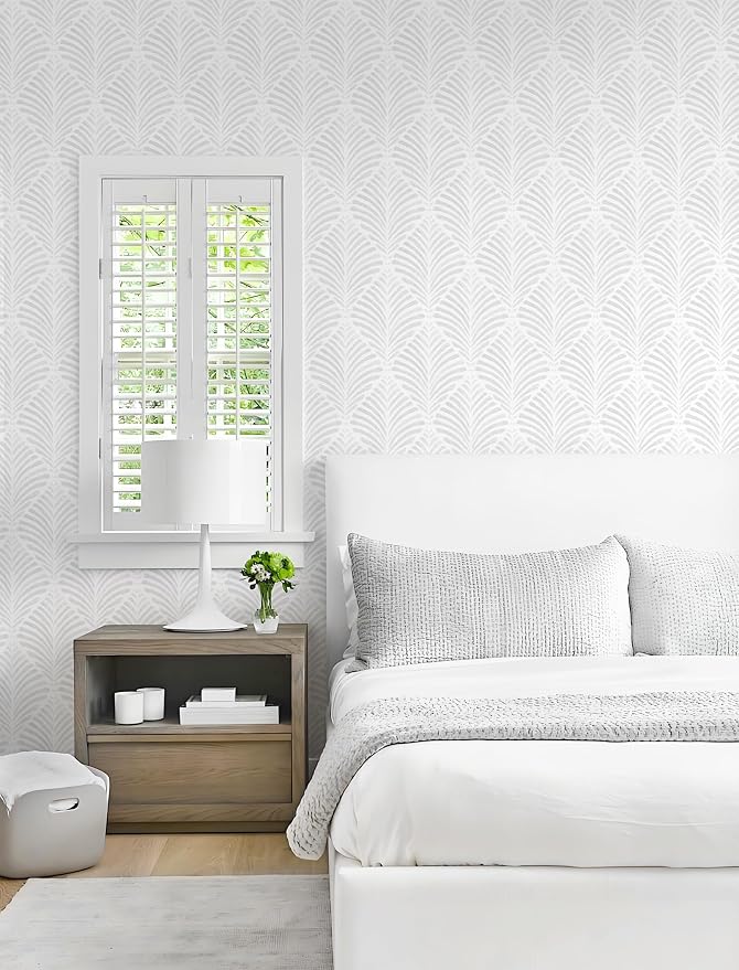Safiyya Peel and Stick Wallpaper Geometric Contact Paper Light Grey Modern Wall Paper Boho Self Adhesive Removable Wallpaper for Bedroom Vinyl Rolls 17.3"x78.7"