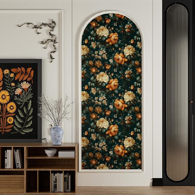 Fvlow Dark Green Glowing Floral Peel and Stick Wallpaper 17.4" x 197" | Renter Friendly, Removable & Waterproof, Vinyl Easy Install for Bedrooms, Bathrooms, Kitchens, Cabinets and Home Decor