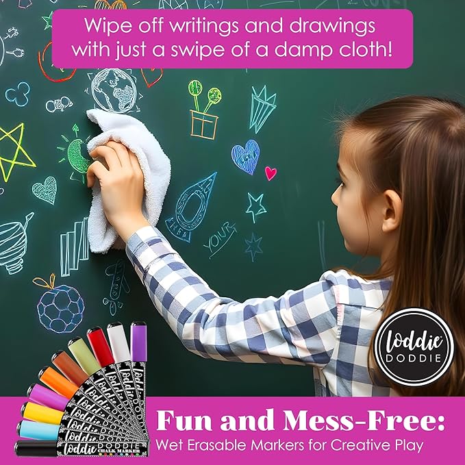 Loddie Doddie Chalk Markers - 10-Pack Earth Tones, 6mm Tips - Erasable Pens for Blackboard & Glass - Reversible Tips for Chalkboard Paint - Vibrant Liquid Chalk Window Markers for Cars & Home Glass