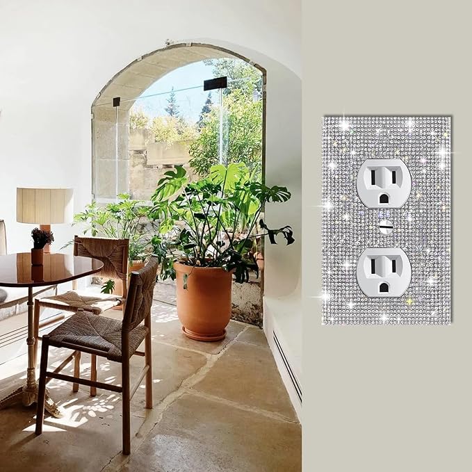 4 PC Shiny Silver Rhinestones Outlet Covers Wall Plates Light Switch Cover Plate Outlet Cover Rhinestones Outlet Plate Decoration Wall Electrical Outlet Cover Plates