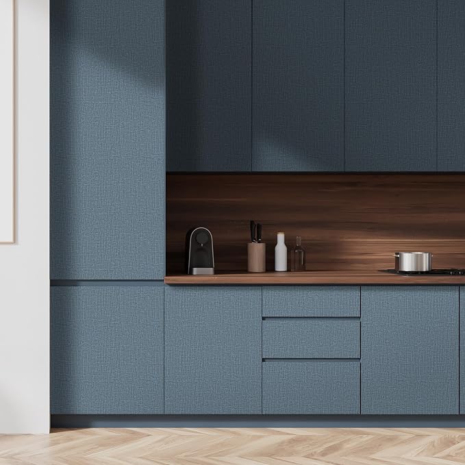 WADILE Grasscloth Peel and Stick Wallpaper 15.7in x 78.7in Navy Blue | Textured contact paper, Faux linen, Vinyl material, Cabinets, Self adhesive