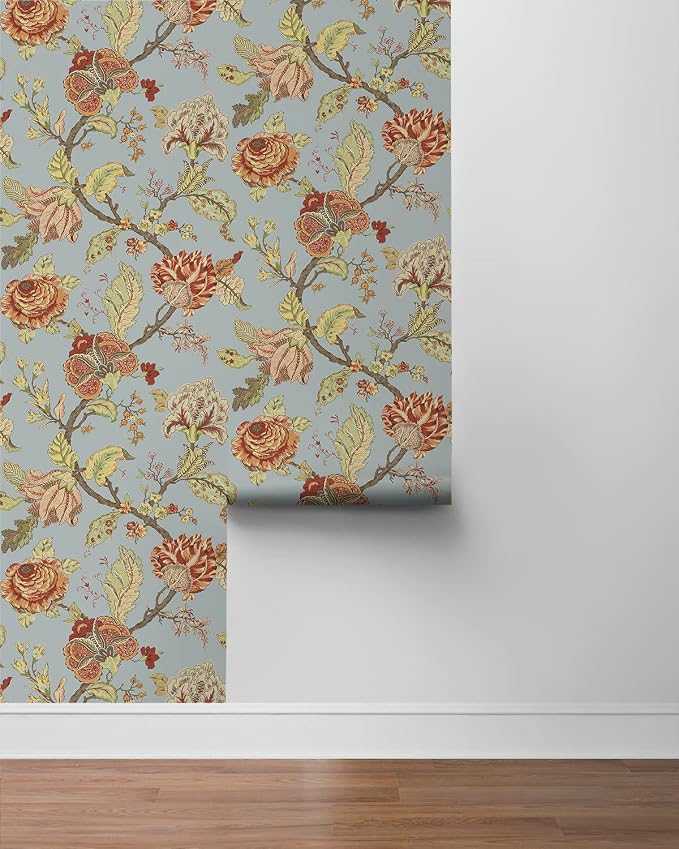 NextWall Kianna Jacobean Floral Peel and Stick Wallpaper (Blue Dusk)