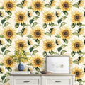 Yasinet Sunflower Peel and Stick Wallpaper Boho Floral Wallpaper Yellow Vintage Contact Paper for Bedroom Cabinets Farmhouse Waterproof Removable Self-adhesive Wall Paper for Wall Vinyl 17.3" x 393.7"