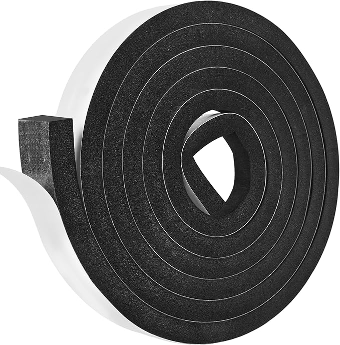 Kikerike Self Adhesive Foam Tape Weatherstrip 2In x 1In x 6.5Ft High Density Foam Insulation Strips Foam Seal Weather Stripping with Strong Adhesive for Door and Window Sound Isolation Soundproofing