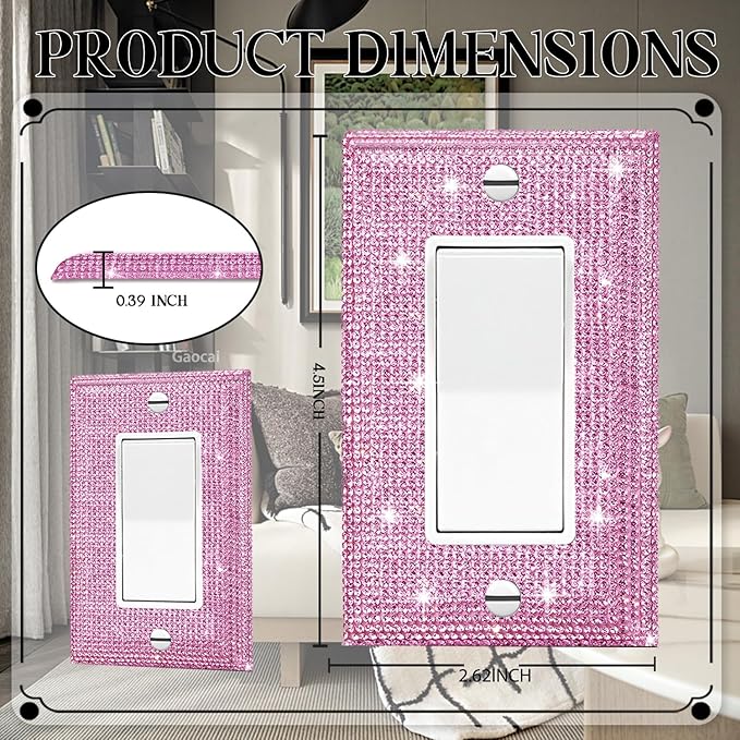 Silver Shiny Pink Rhinestones Wall Plates Light Switch Cover Plate Decorative Wall Plate Rhinestone Bling Light Switch Cover 1 Gang