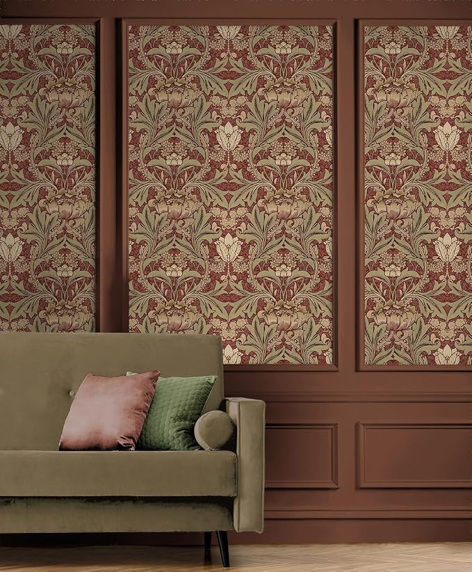 NextWall Acanthus Floral Peel and Stick Wallpaper (Red Clay & Lichen)