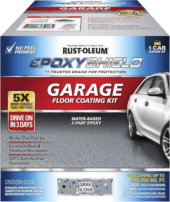 Rust-Oleum 251965 EPOXYSHIELD Garage Floor Coating Kit, 1 Car, Gloss Gray
