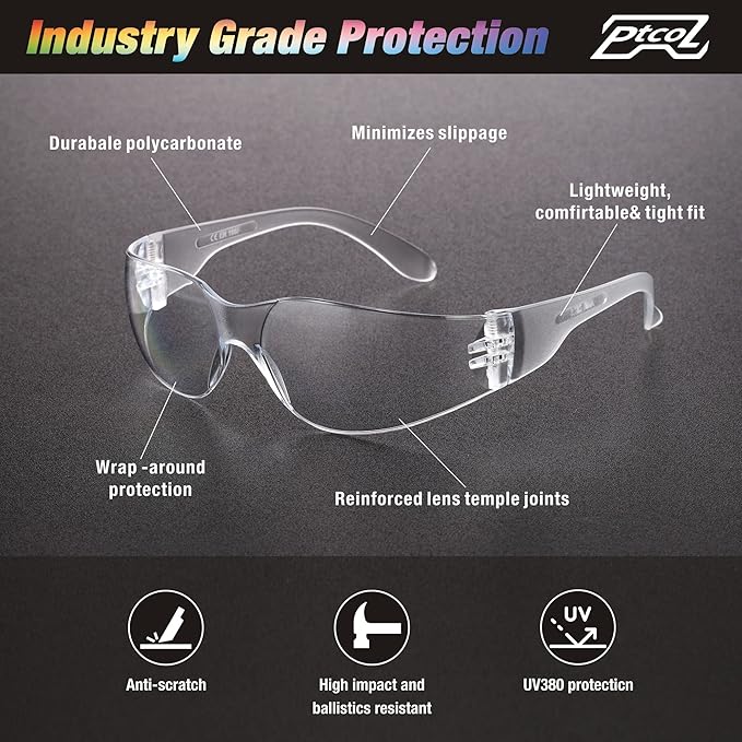 3 Pack Safety Glasses Bulk Pack Crystal Clear Lens Unisex Anti-Scratch Protective Goggles Impact Resistant Eyewear with ANSI Z87.1 Certified for Construction, Shooting and Laboratory