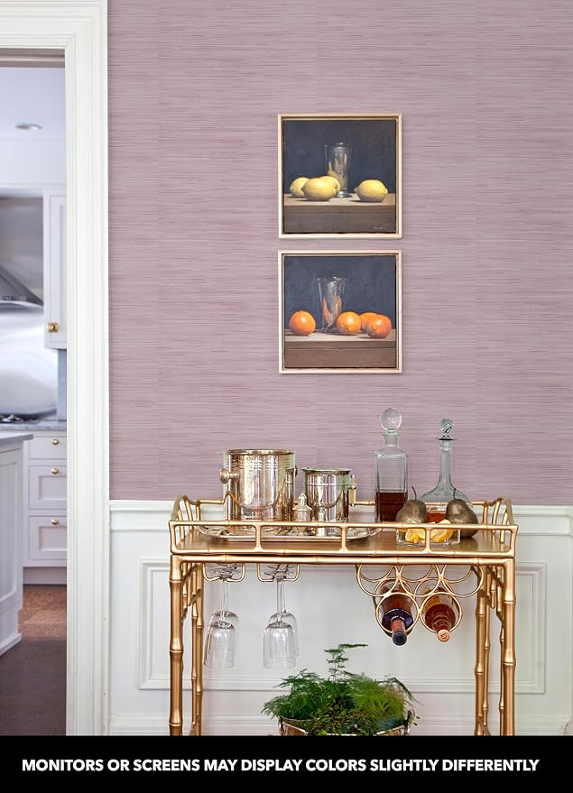 NuWallpaper x Society Social Classic Faux Grasscloth Peel and Stick Wallpaper, Lilac Faux Grasscloth Removable Contact Paper for Walls, Self Adhesive Wall Covering for Bedroom Living Room Accent Wall