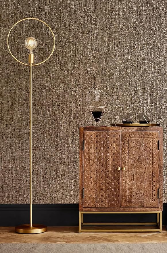 Chocolate Gold Non-pasted Wallpaper, Metallic Sheen,17.7" x 236.0" | Textured Traditional Wallpaper, Stunning Metallic Sheen, Dark Brown for living room , commercial decor