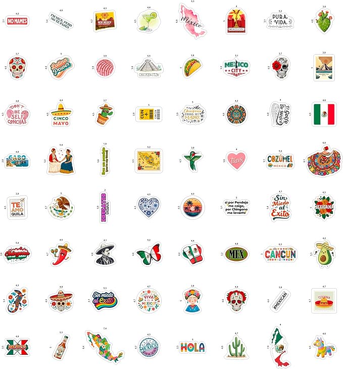100Pcs Mexico Stickers for Scrapbooking, for Luggage, for Water Bottle - Mexican Stickers and Decals - Mexico Party Supplies & Decorations - Mexican Gifts for Women & Men