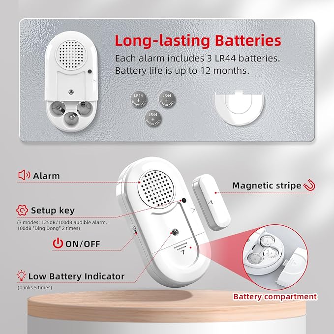 Sanjie Door Alarms When Opened,Door Window Alarm Sensors for Kids Safety/Home Security/Pool/Garage/Dementia/Toddler/Travel Security,Easy to Install,Volume Control/Loud Alert,Long Battery Life,8 Pack