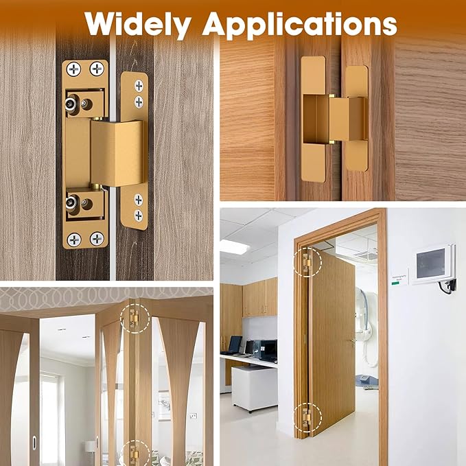 4.5" Hidden Door Hinge/Invisible Door Silent Door Hinge 110 Degree Swing Hinge 2-Way Adjustable Butt Hinge 4.5 x 2 x 1 (2, Gold)