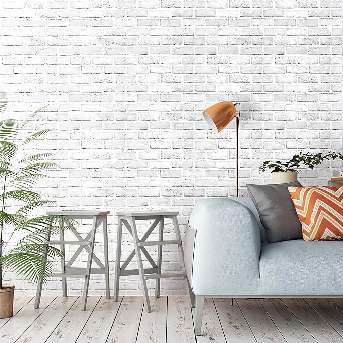 Hopeak White Brick Wallpaper, Self-Adhesive Peel and Stick Wallpaper Waterproof and Removable Good for Home Decoration and Furniture Renovation (17.5 x 511Inch)
