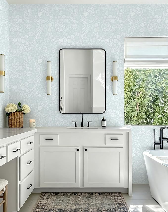 Guvana Blue and White Peel and Stick Wallpaper Floral Wallpaper Slef Adhesive Removable Waterproof Contact Paper Boho Wall Paper for Living Room Bedroom Bedroom Bathroom Kitchen 17.3“×197”