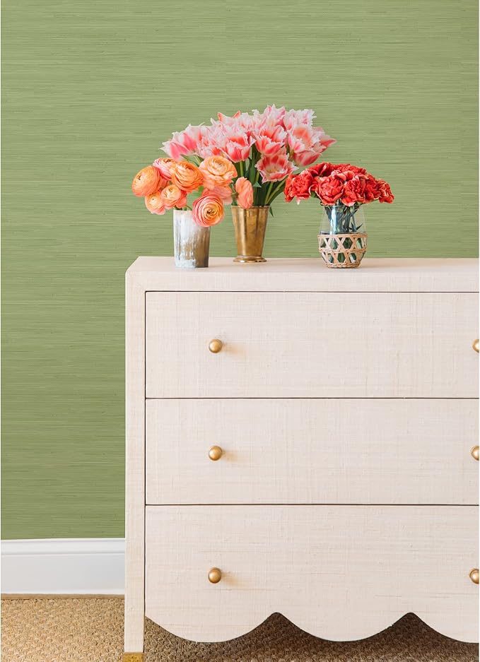 NuWallpaper x Society Social Classic Faux Grasscloth Peel and Stick Wallpaper, Citrus Green, Textured Removable Wallpaper, 20.5 in x 18 ft