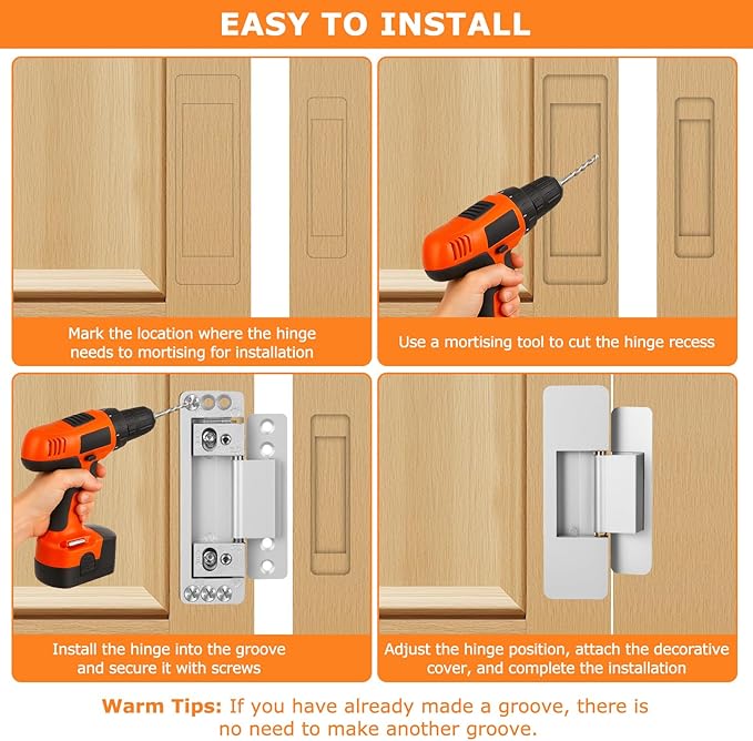Hidden Door Hinges, 2Pack Adjustable Concealed Hinges 110Lbs Load-Bearing Heavy Duty Pivot Hinge 110° Swinging Invisible Hinges for Secret Doors, Bookcase, Shelf & Murphy Door