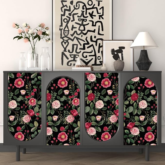 Vintage Pink Floral Peel and Stick Wallpaper 17.5" × 118" | Self Adhesive/Removable/Waterproof/Thick Vinyl Contact Paper for Bathroom Bedroom Shelf Cabinet Drawer,Prepasted,Easy Peel